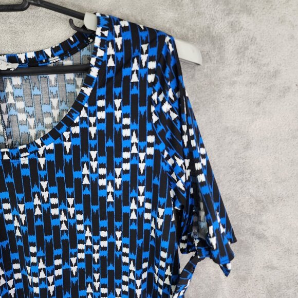 Women's Chaus New York Geometric Print Top Blouse Round Neck Cold Sleeve Tie M - Picture 3 of 10